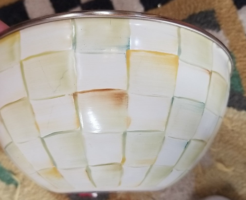 Mackenzie Childs Parchment  Enamel Small 7.5” X3.5” Everyday  Bowl Retired
