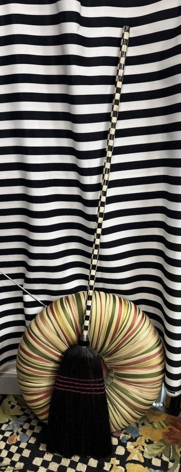 MACKENZIE CHILDS Courtly Check Full Sized Broom “it’s Riding Season” 56” Long