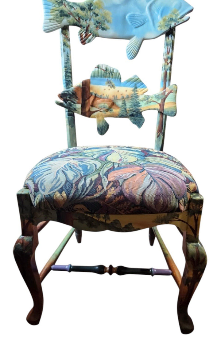 Mackenzie-Childs Hand-Painted FOREST FISH Side Chair 42"