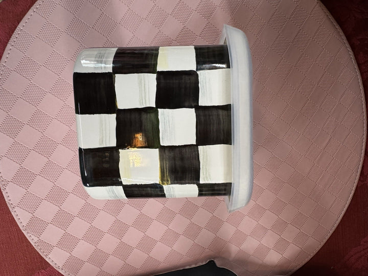 MacKenzie Childs Courtly Check Medium Square  Enamel Storage Container With Lid