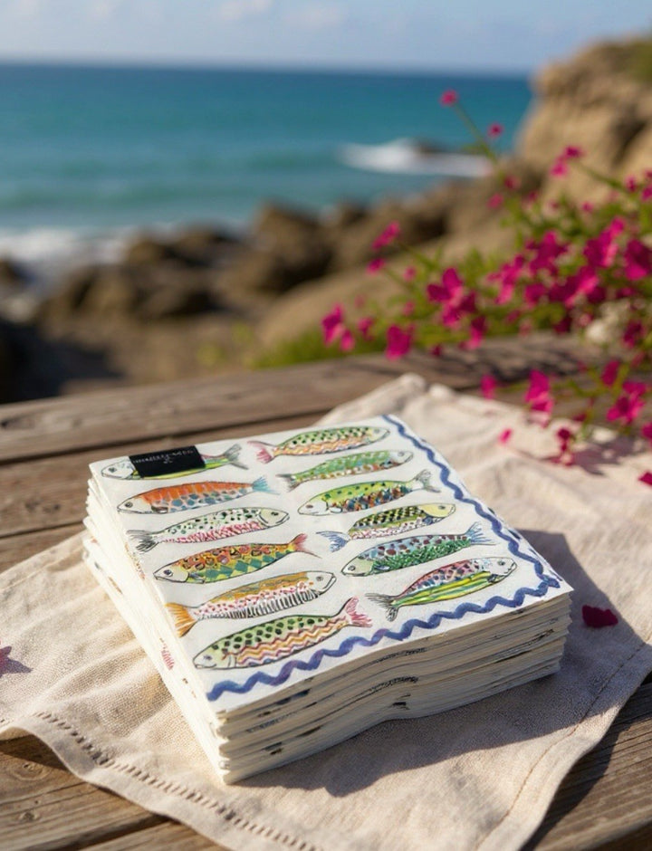 MacKenzie Childs Dinner Napkins Go Fish- 8" x 8"  Retired Pack Of 20