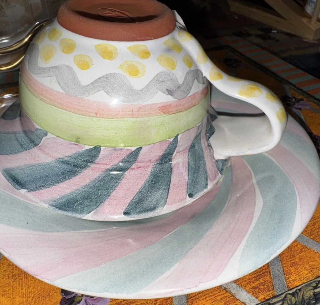 Victoria & Richard Era Mackenzie Childs Taylor CAYUGA Cup And Saucer 1988