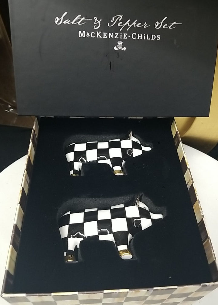MACKENZIE-CHILDS Courtly Check PIG SALT AND PEPPER Shaker SET NEW in BOX