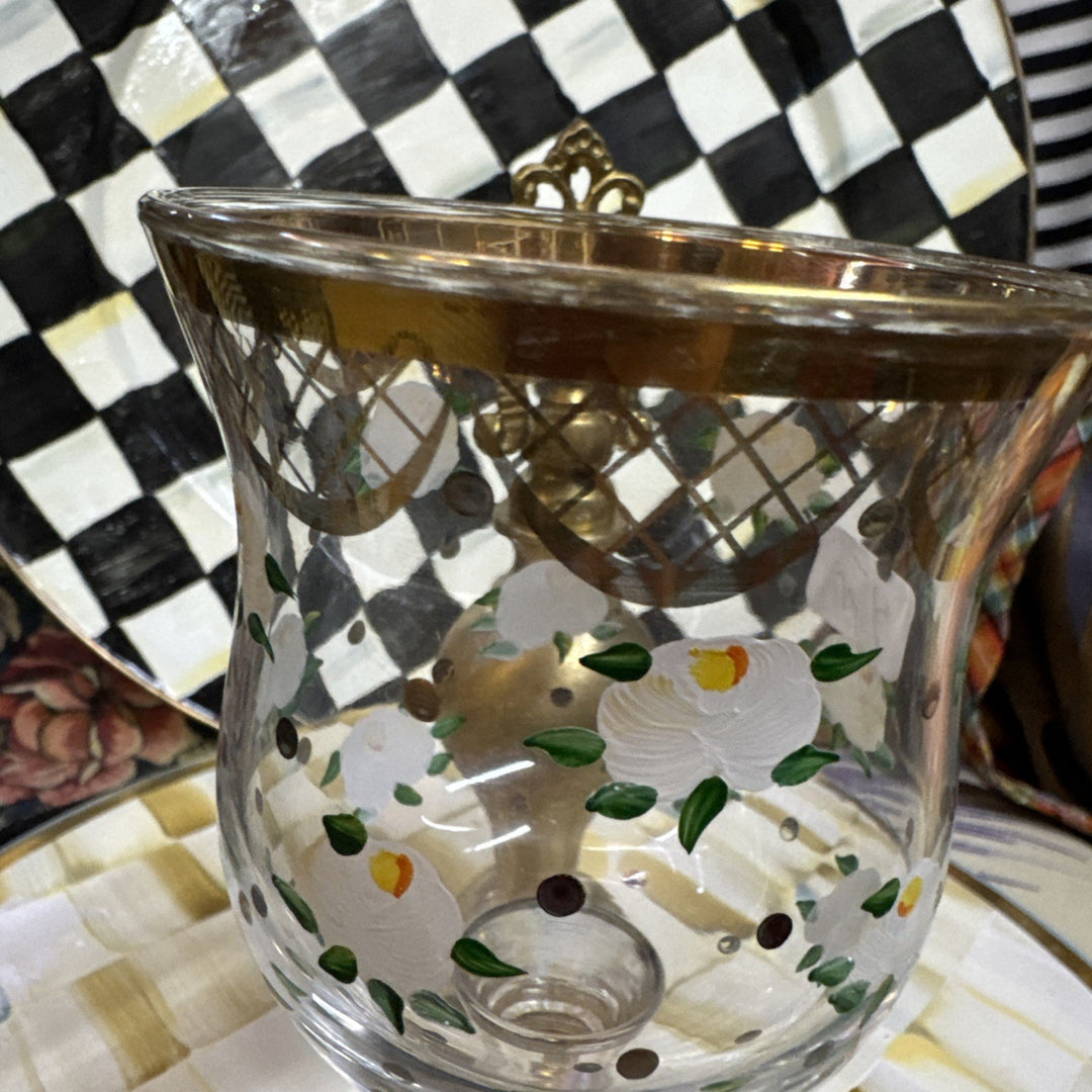 Mackenzie Childs Sweetbriar Wine Glass - Read Defect Gold Wear
