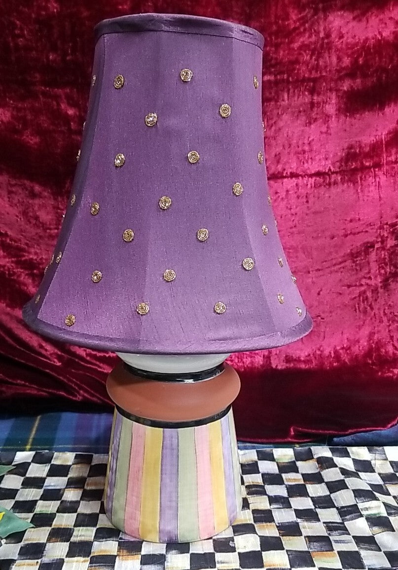 Mackenzie Childs Purple lamp Shade With  GOLD BEADED Dots - Medium - Retired