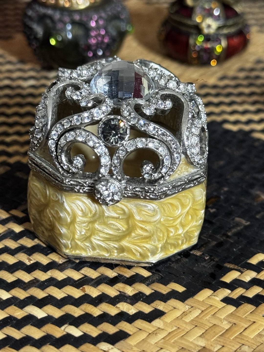 Jay Strongwater Enamel Crystal And Pearl  Trinket Box