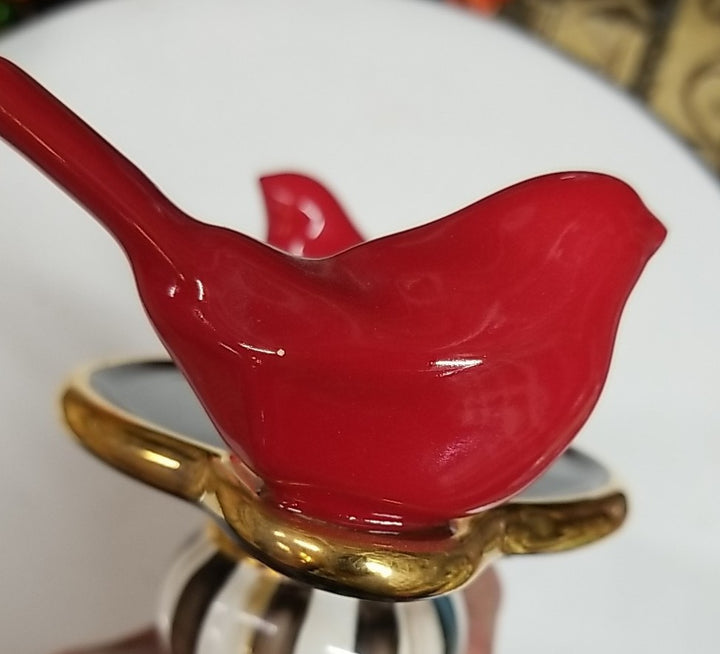 MacKenzie Childs Courtly Stripe Birds  Candlestick -new Ceramic