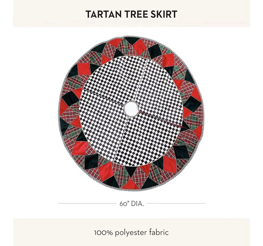 MACKENZIE-CHILDS Harlequin TARTASTIC TARTAN TREE SKIRT,NEW 60”