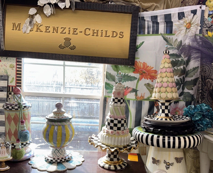 Mackenzie Childs 16.5" Tall Rosy Tiered Rose Garden Cake Courtly Check Retired