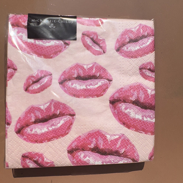 Mackenzie Childs Pink Lips Pucker Up Paper Cocktail Napkins 20 pack, Retired