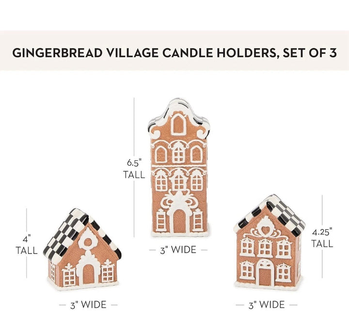 MacKenzie Childs Gingerbread Village Ceramic Candle Holders Set of 3- Nib