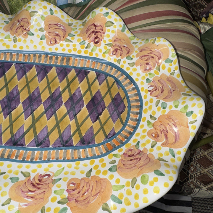 MACKENZIE CHILDS FLUTED Odd Fellows  CERAMIC Platter 16”x11” Retired