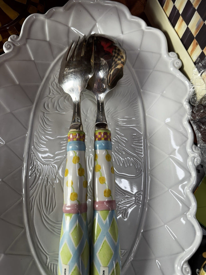 MACKENZIE CHILDS VINTAGE Wallcourt 12” LONG SERVING FORK & SPOON