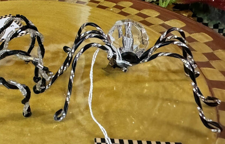 Mackenzie Childs Set Of 3. 1 Crystal 1  striper Spider Clip, 1 striped/stick