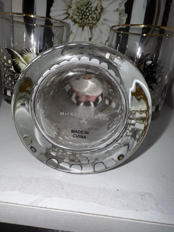 MacKenzie Childs Henhouse Tumblers set of 2 Rooster Chicken Glasses- New