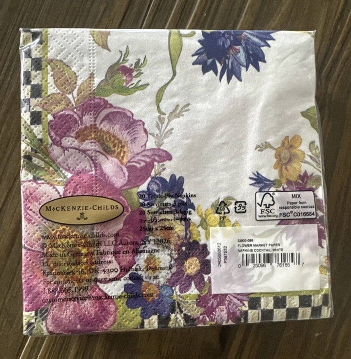 MacKenzie Childs White Flower Market Paper Cocktail 20 Napkins 1 pack