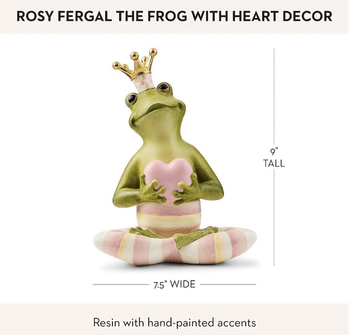 MACKENZIE CHILDS Resin Rosy Fergal the Frog with Heart Figurine Pink