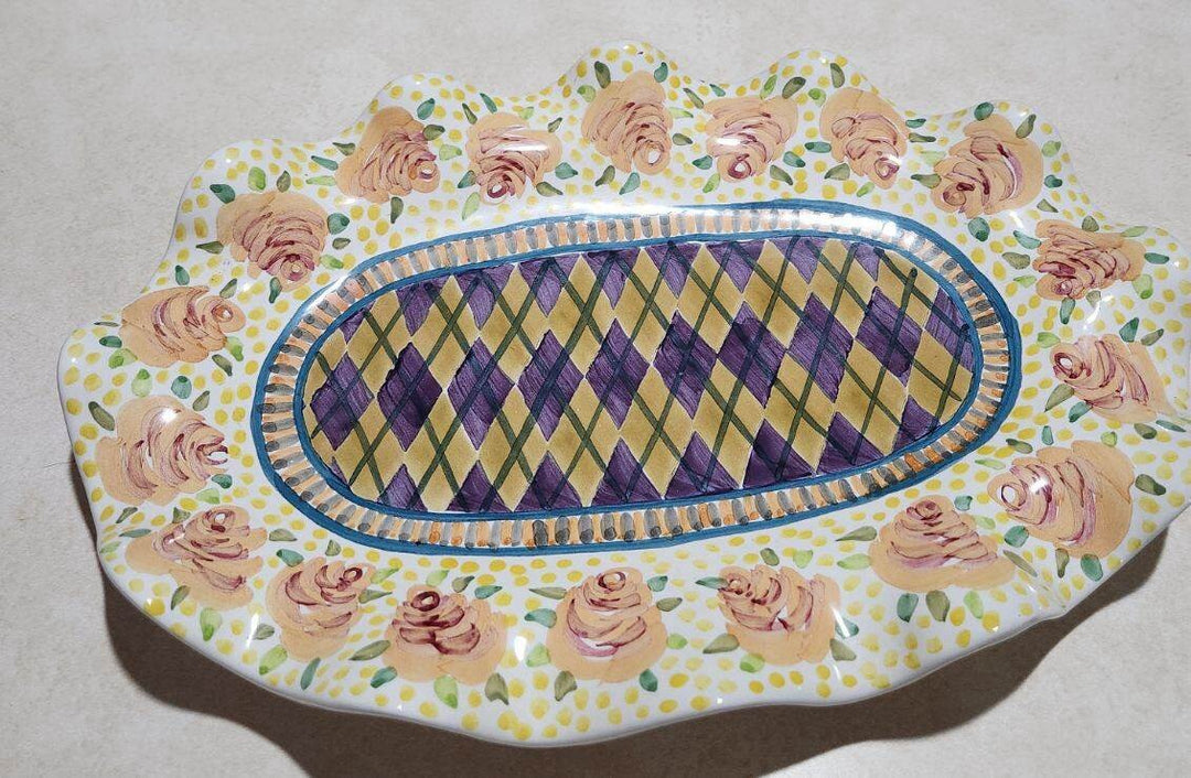 MACKENZIE CHILDS FLUTED Odd Fellows  CERAMIC Platter 16”x11” Retired