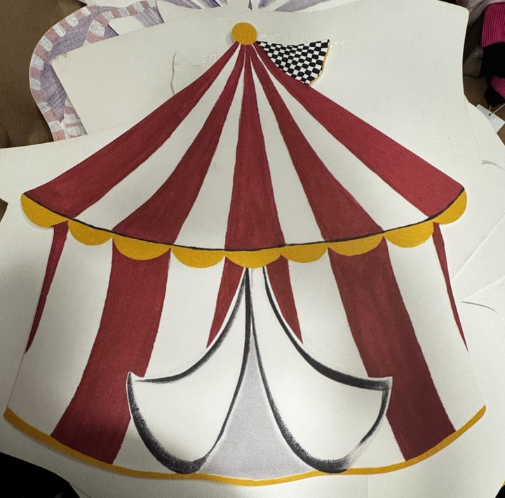 Mackenzie Childs Red And White Circus Tent Placemat  Check 17”x15" Vinyl Rare(4)