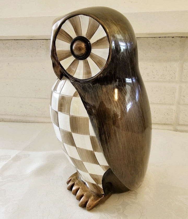 Mackenzie Childs MOCHA CHECK OWL  New In Box