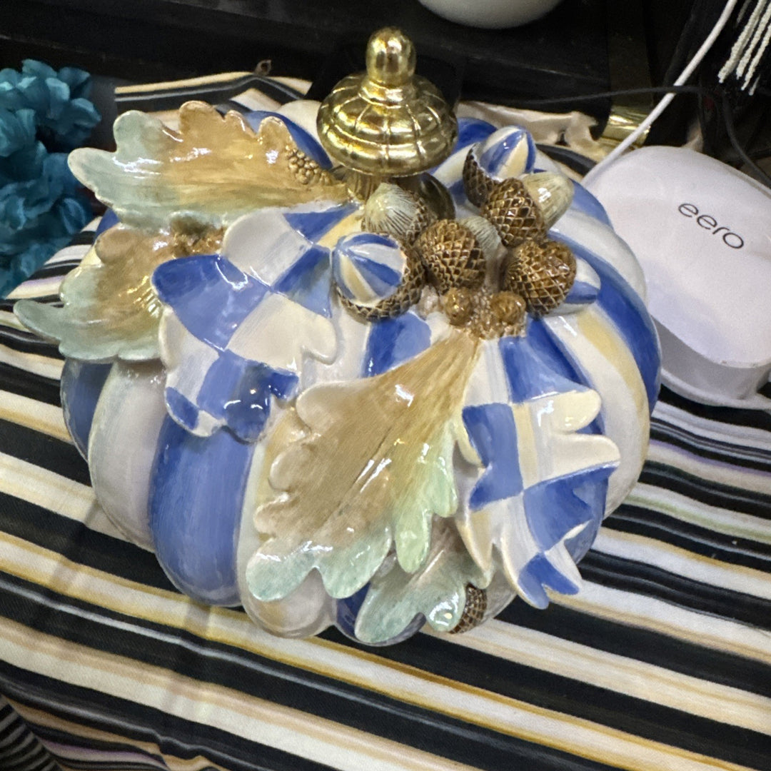 MacKenzie Childs Royal Blue Autumn Small Acorn Pumpkin New