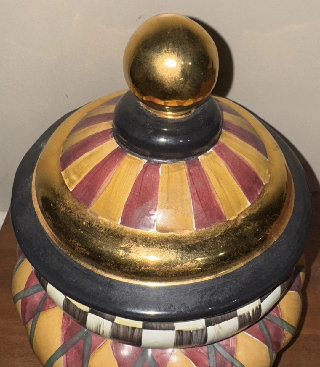 Mackenzie Childs Argyle Groovy Canister, 9" Tall, Ceramic Made In Aurora