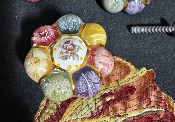 Mackenzie Childs 1.75” Majolica Rosie Posie Knob Pull With Hardware