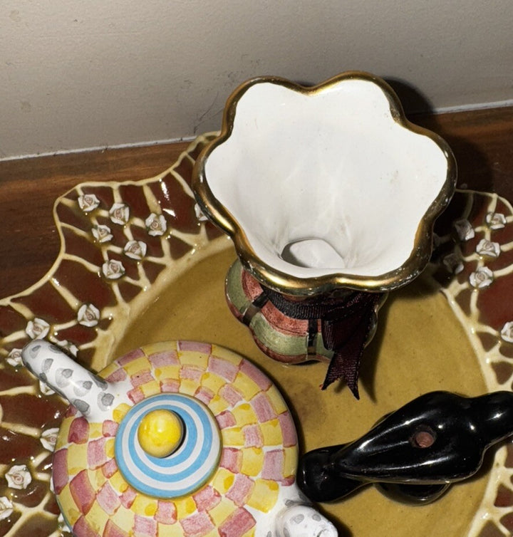 MacKenzie Childs Lamp Finial Palm And Devin Hand Painted With Bow