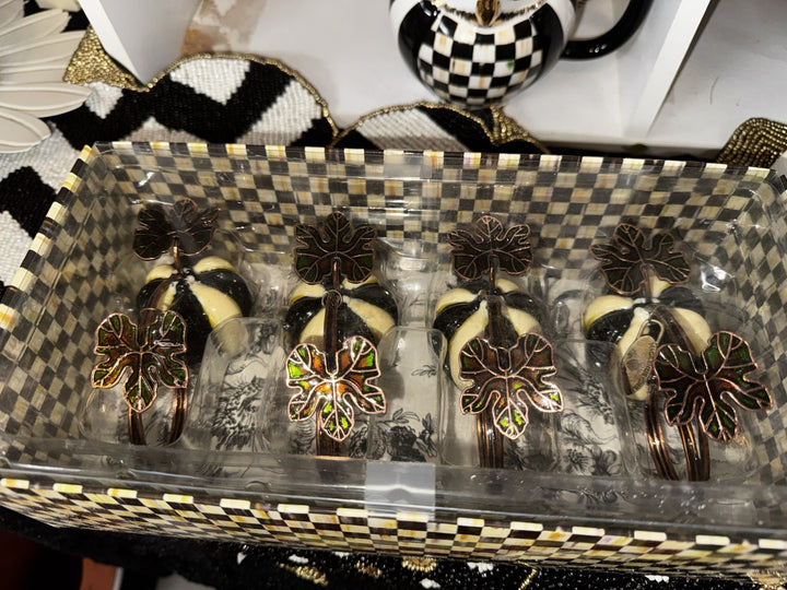 MACKENZIE CHILDS Courtly Stripe Pumpkin  Set of 4 Napkin Rings New In Box