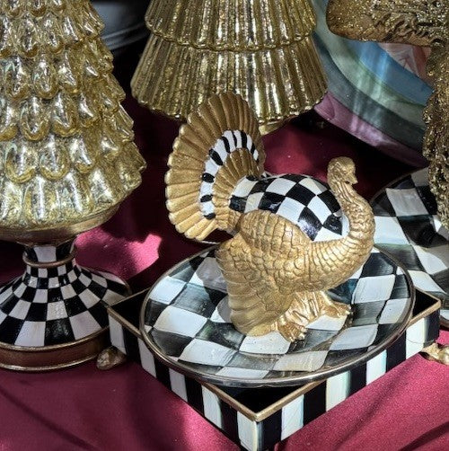 MACKENZIE CHILDS Courtly Check Mini Gold Turkey Figurine NEW