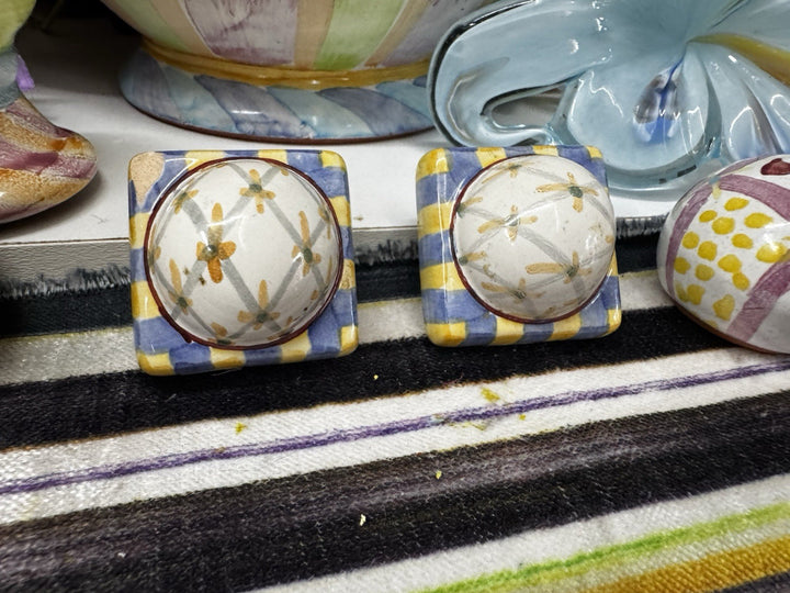 Mackenzie Childs 1.5” Petite Multicolor Set Of 2  Knob Pulls With Hardware