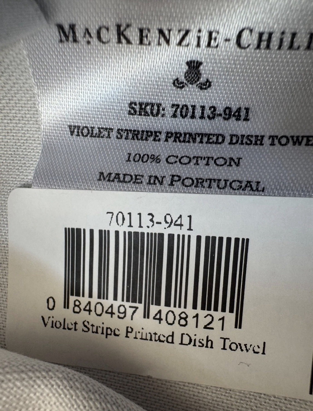 MACKENZIE CHILDS VIOLET Purple STRIPE DISH  Tea TOWEL 100% COTTON 18X26" NWT