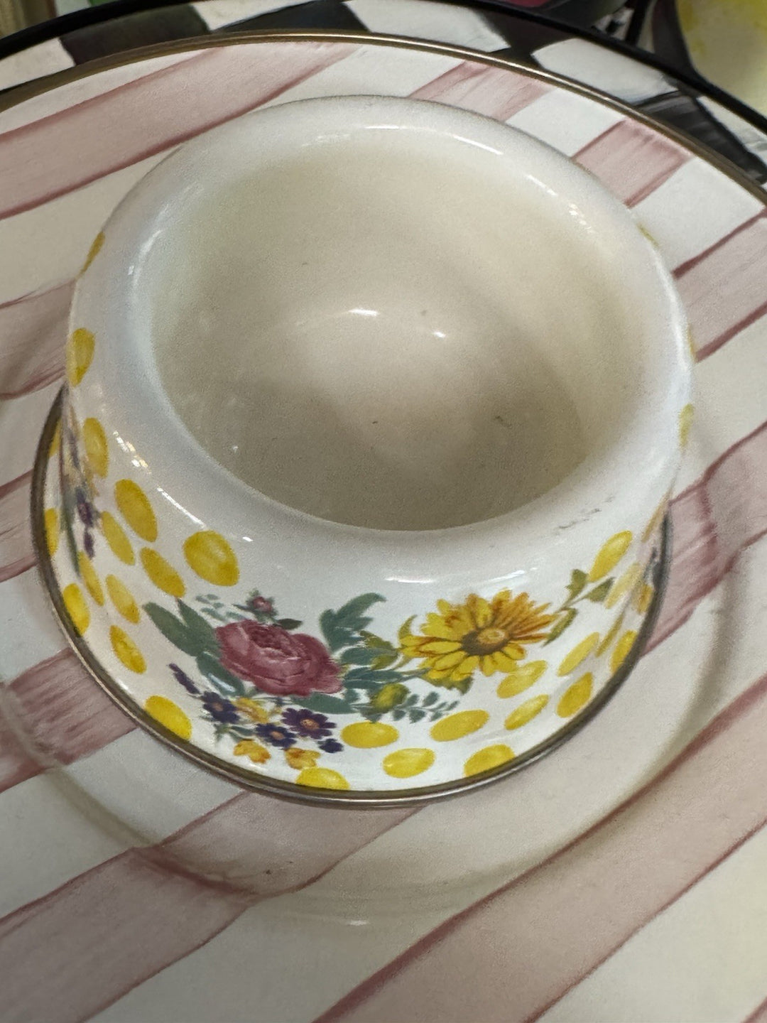 Mackenzie Childs Retired Buttercup Design Small Dog Cat Bowl Pet Bowl 3”