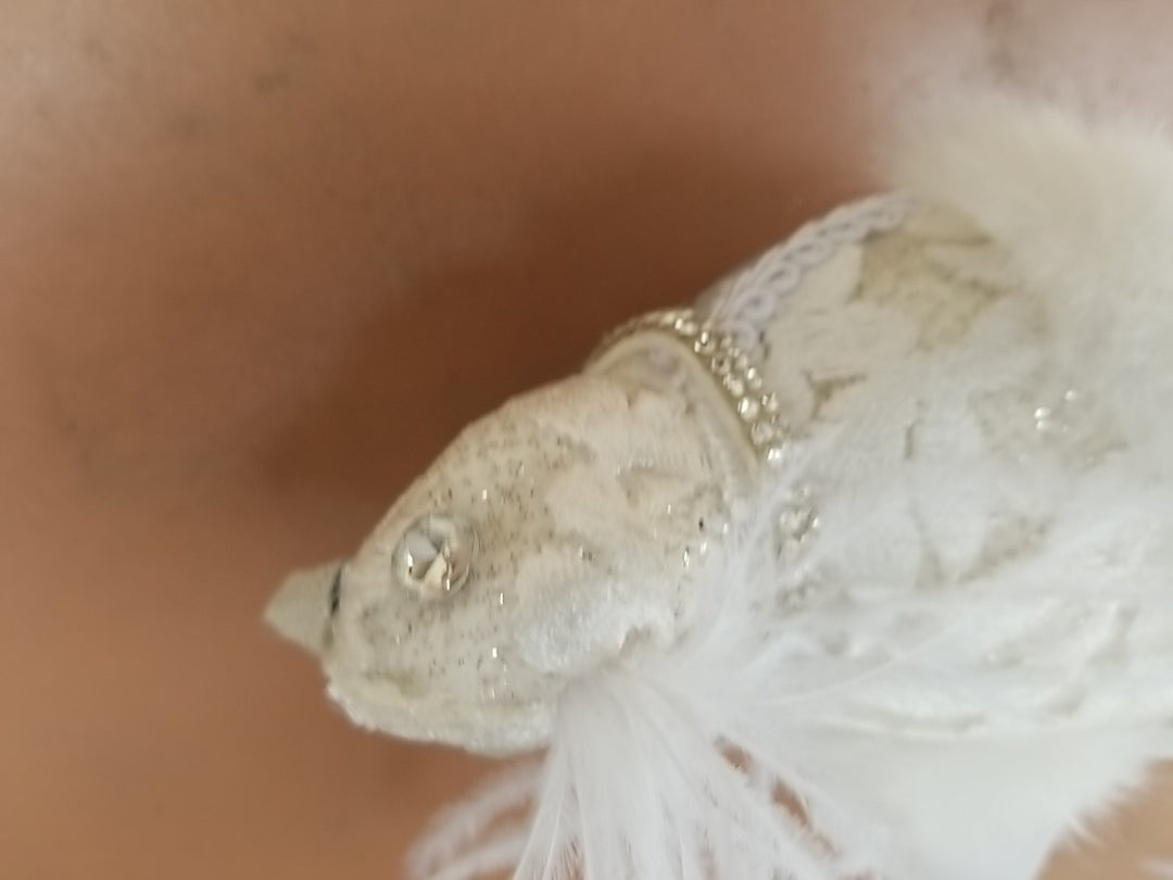 MACKENZIE CHILDS One Crystal Palace Sterling Check Feathered  Bird Clip