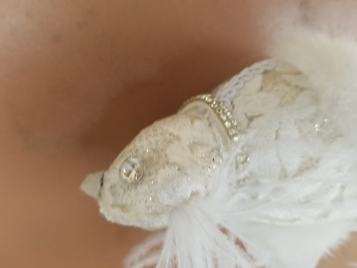 MACKENZIE CHILDS One Crystal Palace Sterling Check Feathered  Bird Clip