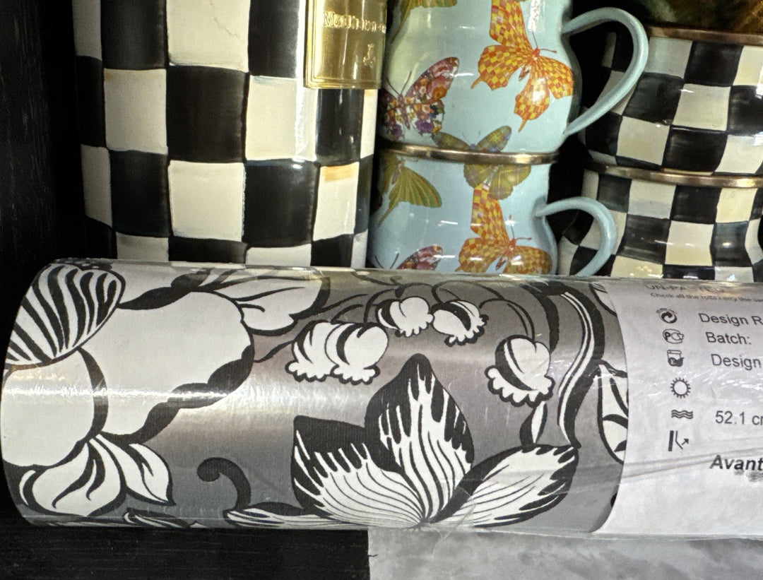 MacKenzie Childs Large Silver  Avant Garden Silver Wallpaper New Roll