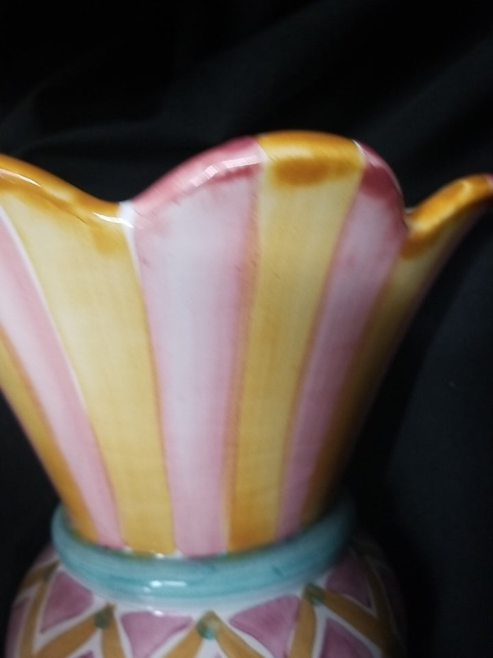 Mackenzie Childs Ceramic Odd Fellows  Great Vase- New- Made In Aurora