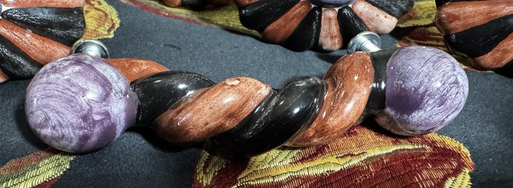 Mackenzie Childs  4” Twist Ceramic Handle Pull Knob Purple Brown Black