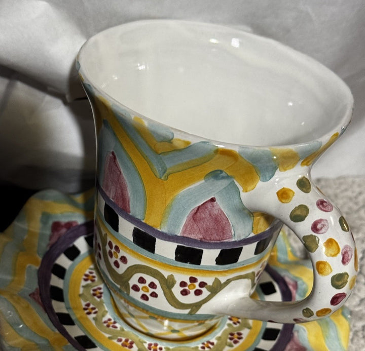 Mackenzie Childs Hitchcock Field TAYLOR MUG Only Hand Painted Majolica NWT