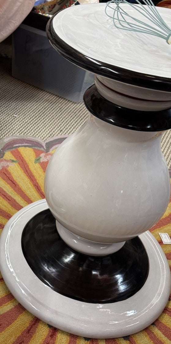 mackenzie Childs ceramic  pedestal table Or Stand Black And White