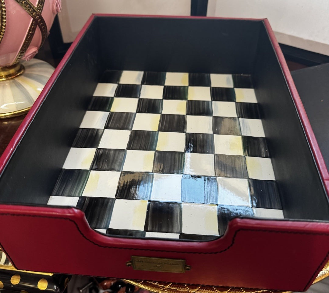 MacKenzie Childs Courtly Check Desk Top Accessory Box Paper Holder