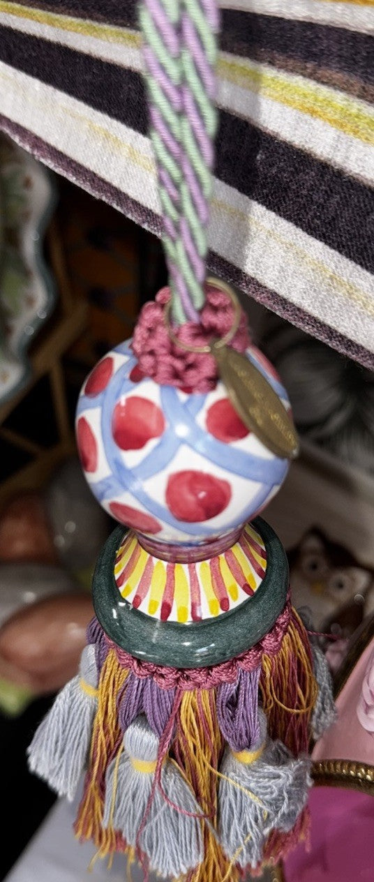 MACKENZIE CHILDS HAND PAINTED TASSEL Ceramic Vintage-with Loop 12” Long