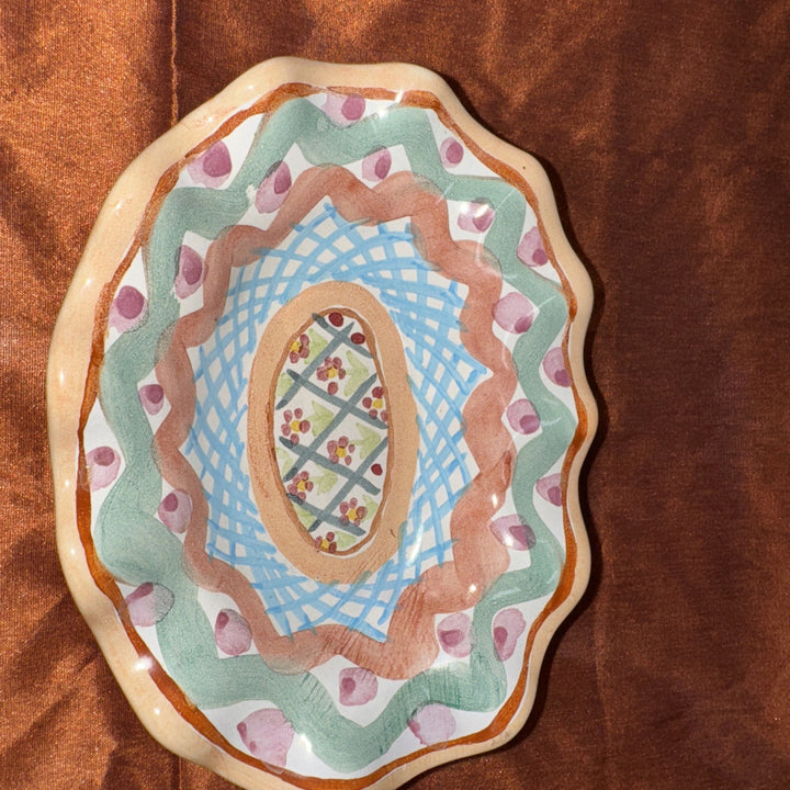 MacKenzie Childs Taylor Heather  Small Oval  Fluted Soap Dish 6.25" Ceramic-1989