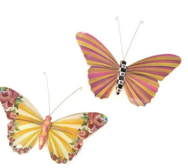 Mackenzie Childs Set Of 2 Garden Butterfly Duo Wall Art  NEW In Box- Retired
