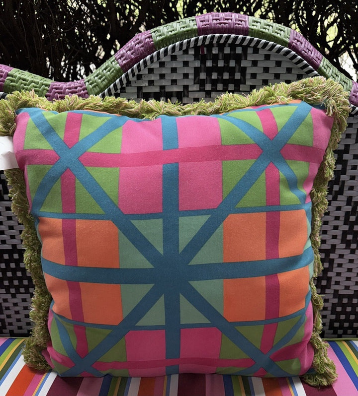 Mackenzie Childs Greenhouse Wild Rose Outdoor Throw Pillow 20 x 20 Excellent