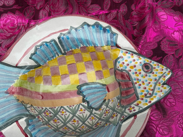 MacKenzie Childs Multi Colored Ceramic 8.5” Fish Bowl- Great Condition Retired