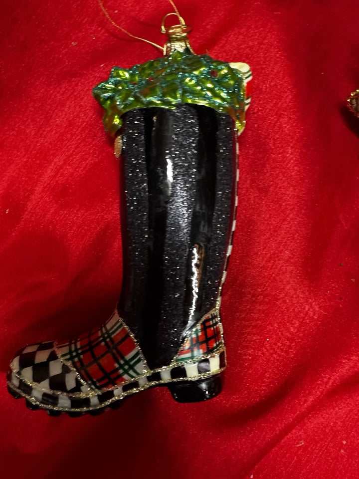 Mackenzie-Childs Tartastic Wellie Tartan Boot Christmas Ornament - Nib