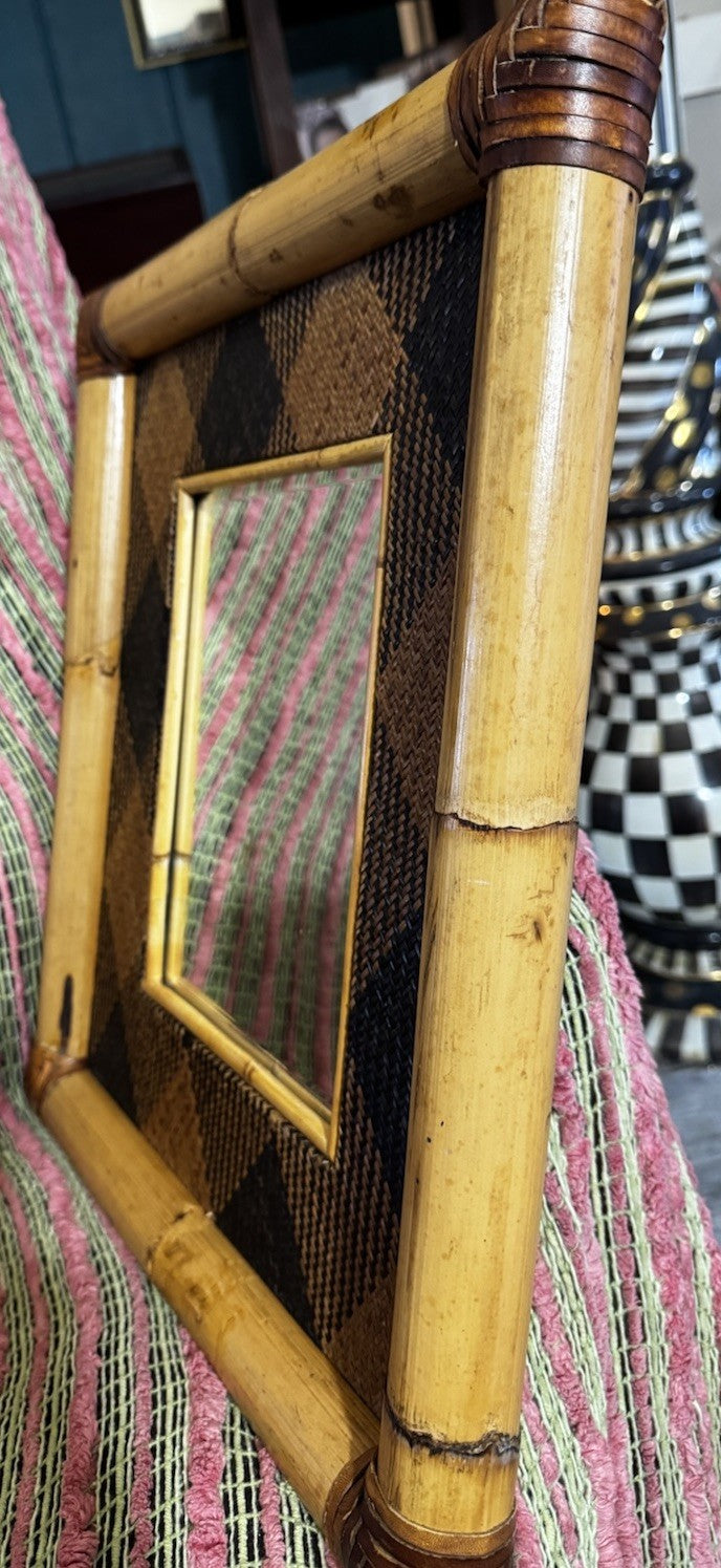 Vtg MacKenzie Childs Rattan Ajiro Bamboo Mirror Made Victoria & Richard Era