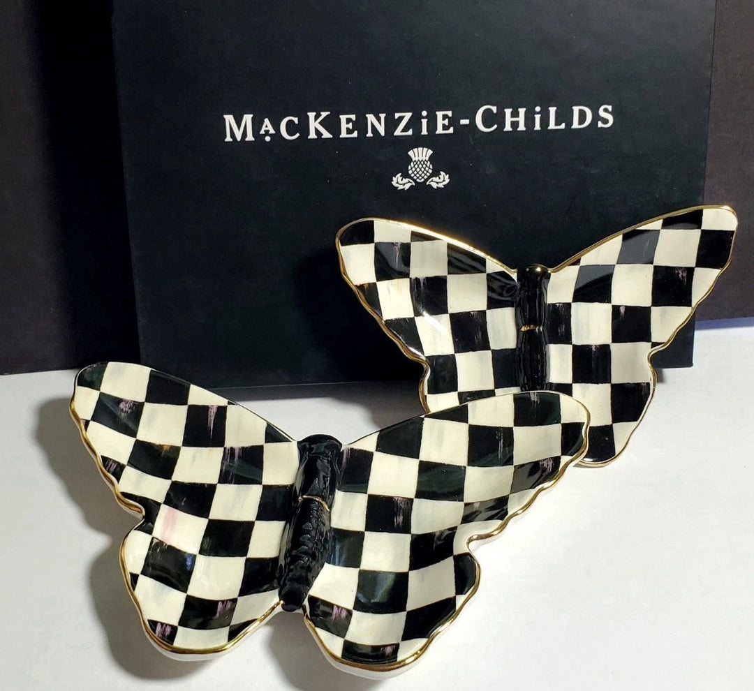 Mackenzie Childs Courtly Butterfly trinket dishes set of 2 New in Gift Box