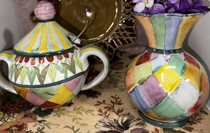 MacKenzie Childs Poplar Ridge - Sugar Bowl With  Lid - Ceramic